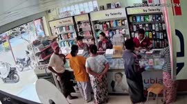Shelves topple over as Myanmar earthquake shakes phone shop
