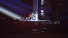 US, Los Angeles: El Monte Car Flies off Eastbound 10 Freeway and Into Riverbed
