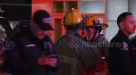 US, Los Angeles: Downtown Los Angeles DUI Woman Rear Ends Police Officers