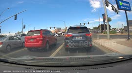 Red Light Running Truck At Five Point Intersection