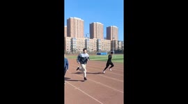 Magpie joins schoolboys for race on athletics track