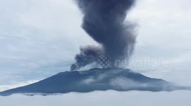 Mount Marapi spews volcanic ash in Indonesia An aerial view of Mount Marapi spewing columns of volcanic ash during an eruption in Tanah Datar District, West Sumatra, Indonesia, on April 3, 2025. Since the first eruption on December 3, 2023, Mount Marapi h