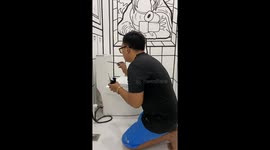 Artists paints lavatory awesome 2D black and white design