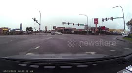 Guy next to driver brazenly runs red light from a complete stop in front of him