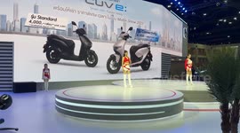 A glamorous presentation of the latest motorcycles from Honda presented at an exhibition in Thailand.