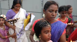 Hundreds of men dress up as women during the Chamayavilakku Festival