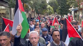 Palestinians protest in Ramallah against ongoing Israeli onslaught and genocide in Gaza