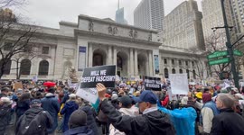 Anti-Trump demonstrators gather for “Hands Off!” march in New York