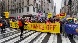 Anti-Trump demonstrators march in “Hands Off!” protest in New York
