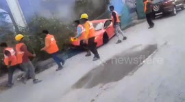 Lamborghini crashes into pedestrians injuring two in India