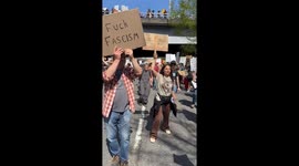 An anti-Donald Trump anti-Elon Musk protest in Portland, Oregon