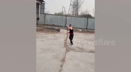 Martial artist's giant hula record bid with steel hoop