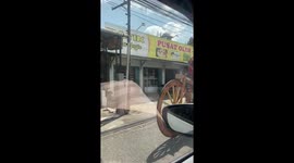 Cyslist dressed as Spider-Man seen riding huge wooden bike