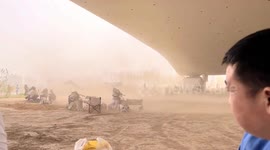 Dust storm interrupts camping experience in Shaanxi, China
