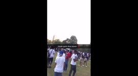 People throwing bottles at police vans after Hyde Park water fight