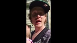 Baby laughs hysterically at puppy playing fetch