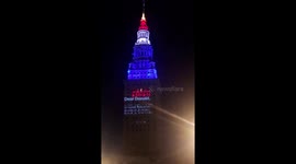 Iconic Cleveland building displays message to Trump