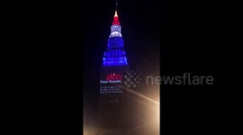 Terminal Tower in Cleveland displays message to Trump during RNC