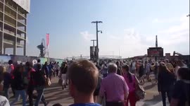 People gather fir the anniversery games at the olympic park