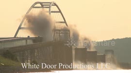 High quality footage of a bridge being demolished