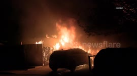 US, Bakersfield: Bakersfield House Engulfed in Flames and Firefighter Rescues Goat