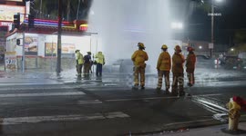 US, Los Angeles: Vermont Knolls Gushing Geyser Following Hydrant Crash