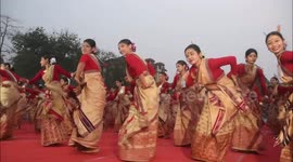 GUWAHATI,INDIA-2025 APRIL 06: Girls Taking part in a Bihu dance workshop at Dispur in Guwahati, India.