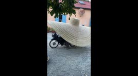 Villagers create huge straw hat in Cambodia