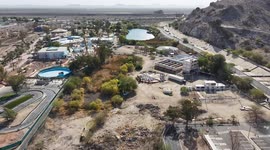 La Sauceda Wetland Urban Forest in Hermosillo, Mexico, formerly known as La Sauceda Recreational Park, with playgrounds, a wetland, and a restored outdoor theater. Destroyed areas such as slides are still being restored. Hermosillo, Sonora, 2025.