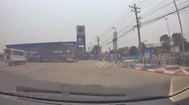 Car crashes through barriers at motorway service station