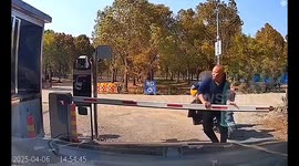Elderly man snaps gate barrier in rage after it hits child