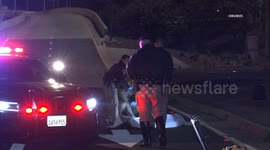 US, Los Angeles: Downtown Los Angeles Fatal Auto vs Pedestrian Hit and Run