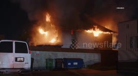 US, Los Angeles: South Park Building Engulfed In Flames