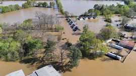 US: Aerial View of Severe Flooding in Dyer County, Tennessee