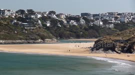 Travel, Crantock Beach, Bay, dune system, Gannel estuary, Pentire Newquay, Cornwall, UK