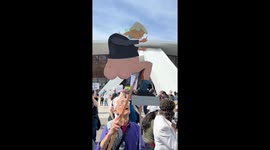 Protester uses Trump puppet for comedic moment in Seattle, Washington, USA