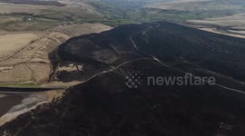 Dramatic aerial footage capture swathes of burnt out moorland in West Yorkshire