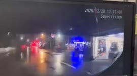 Truck veers off road and crashes into police station at stormy night