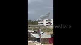 Israeli fighter jets strike the building of the Deir Al-Balah Municipality in central Gaza