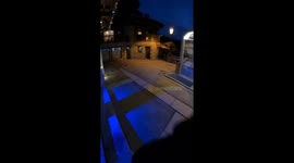 Person slides down multiple escalators in France