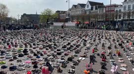 Caribbean Netherlands: Thousands of shoes laid out in Netherlands' Leiden to honor children killed in Gaza