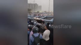 Motorway sign collapses onto car during dust storm in India