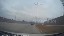 Toyota suddenly changing lanes rams VW Polo off road causing it to flip over