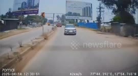 A Speeding water tanker overturned, when the driver lost control of the vehicle overtake in Bangalore, South India