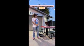 Three-year-old's daring 10 second picnic table jump