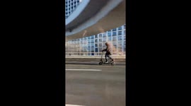 Electric scooter rider shocks traffic with high-speed ride in Moscow, Russia