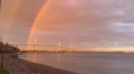 US: Stunning Double Rainbow Captured Over Newport Bridge And Harbor