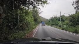 Elephant holds up truck to search for a snack