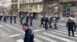 Police walk away from student protest in Belgrade, Serbia