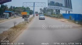 Water tanker truck topples over while undertaking on road in India